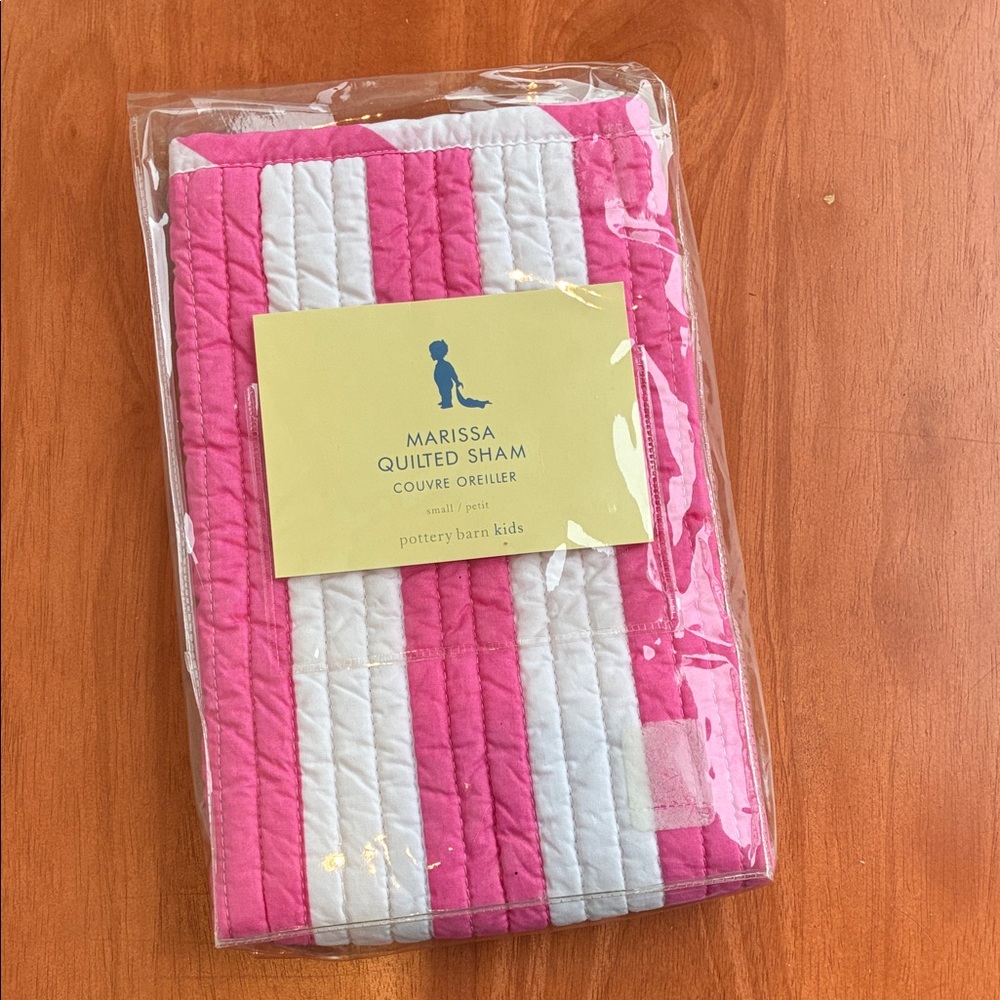 Pottery Barn Kids Marissa Quilted Sham pink white stripes